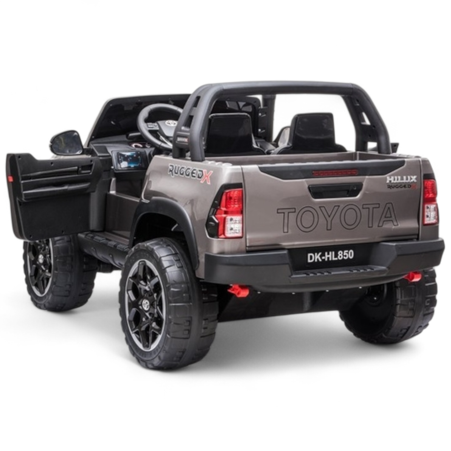 Carro Elétrico para Criança TOYOTA HILUX Cinza Metalizado 12v 4x4 c/ RODAS DE BORRACHA & ASSENTO EM PELE