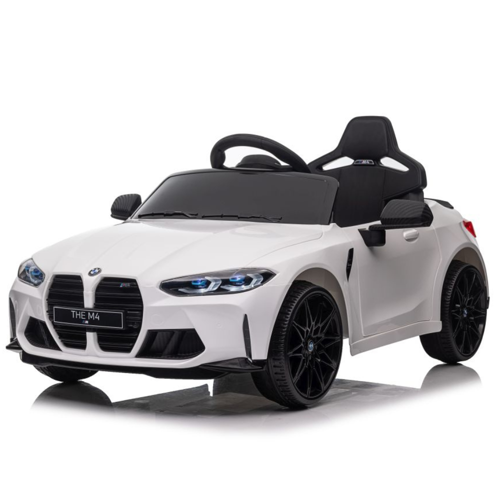 Carro Elétrico para Criança BMW M4 12v Branco c/ RODAS DE BORRACHA & ASSENTO EM PELE