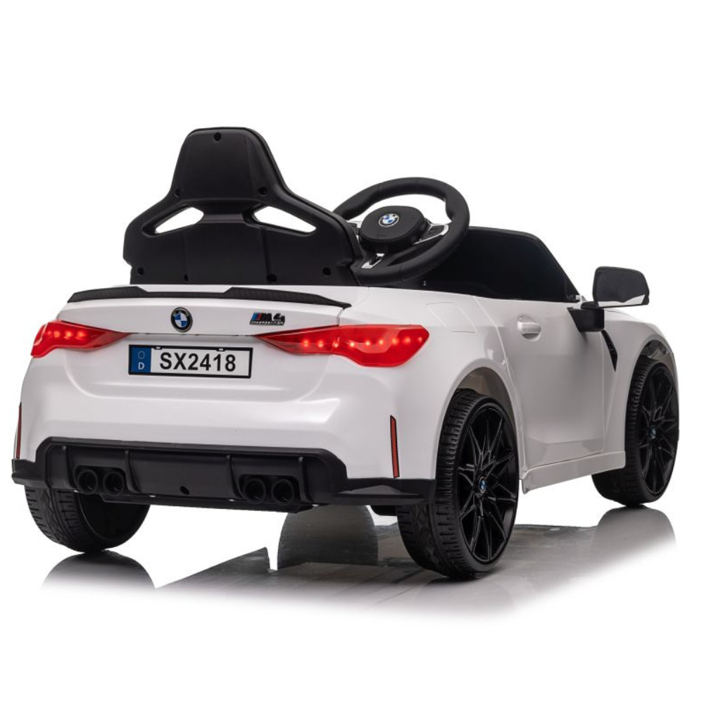 Carro Elétrico para Criança BMW M4 12v Branco c/ RODAS DE BORRACHA & ASSENTO EM PELE