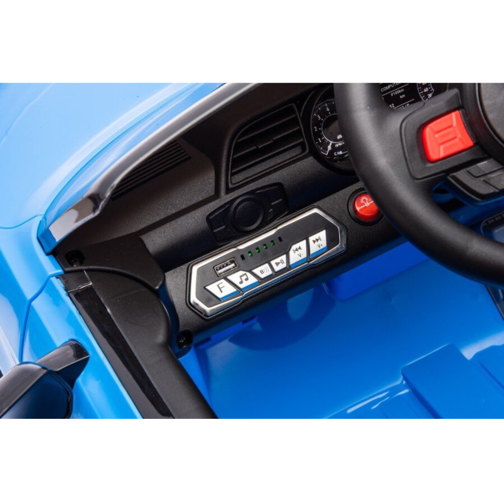 Carro Elétrico para Criança FORD MUSTANG GT500 SHELBY 12v Azul c/ RODAS DE BORRACHA & ASSENTO EM PEL