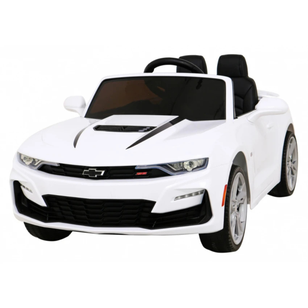 Carro Elétrico para Criança CHEVROLET CAMARO 12v Branco c/ RODAS DE BORRACHA & ASSENTO EM PELE