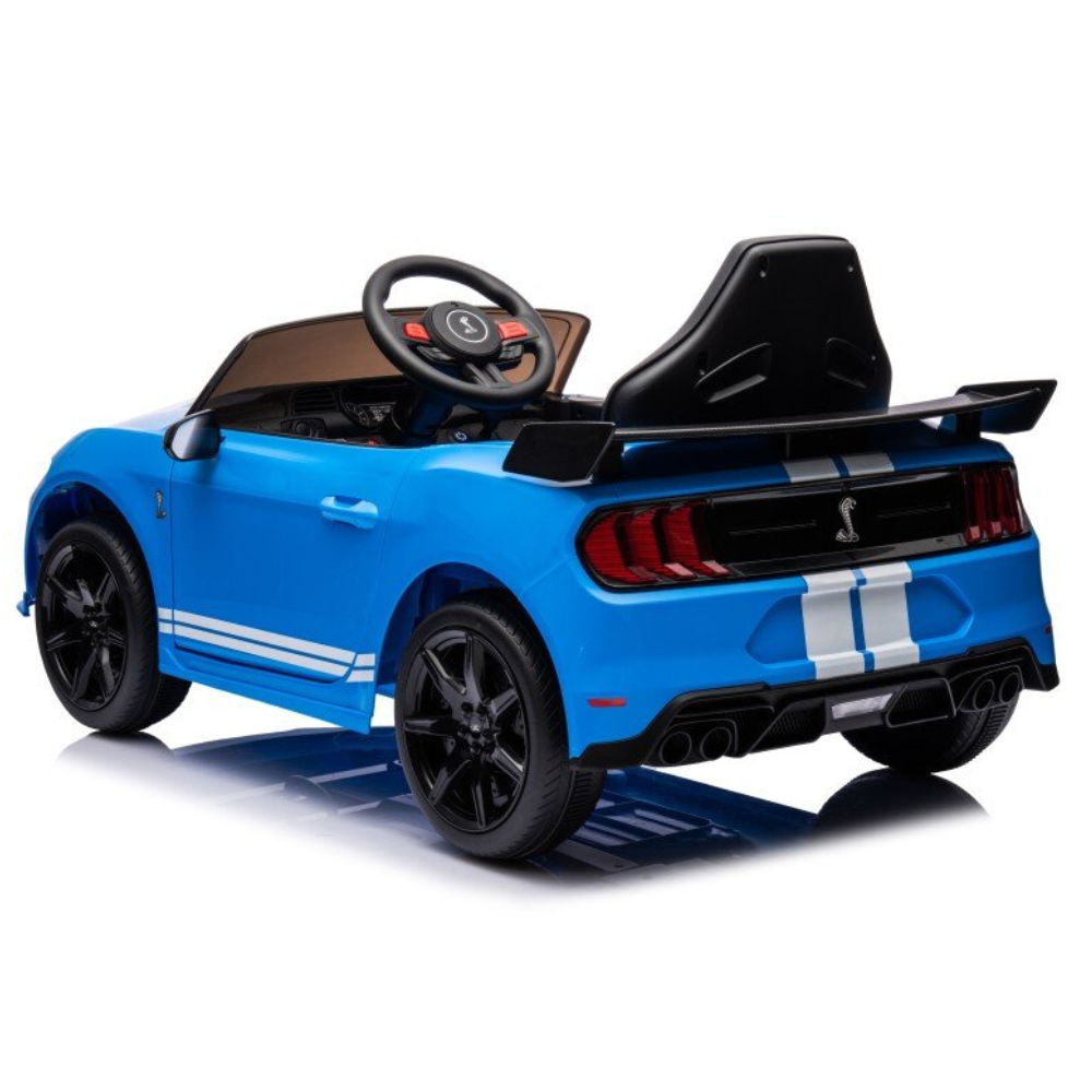 Carro Elétrico para Criança FORD MUSTANG GT500 SHELBY 12v Azul c/ RODAS DE BORRACHA & ASSENTO EM PEL