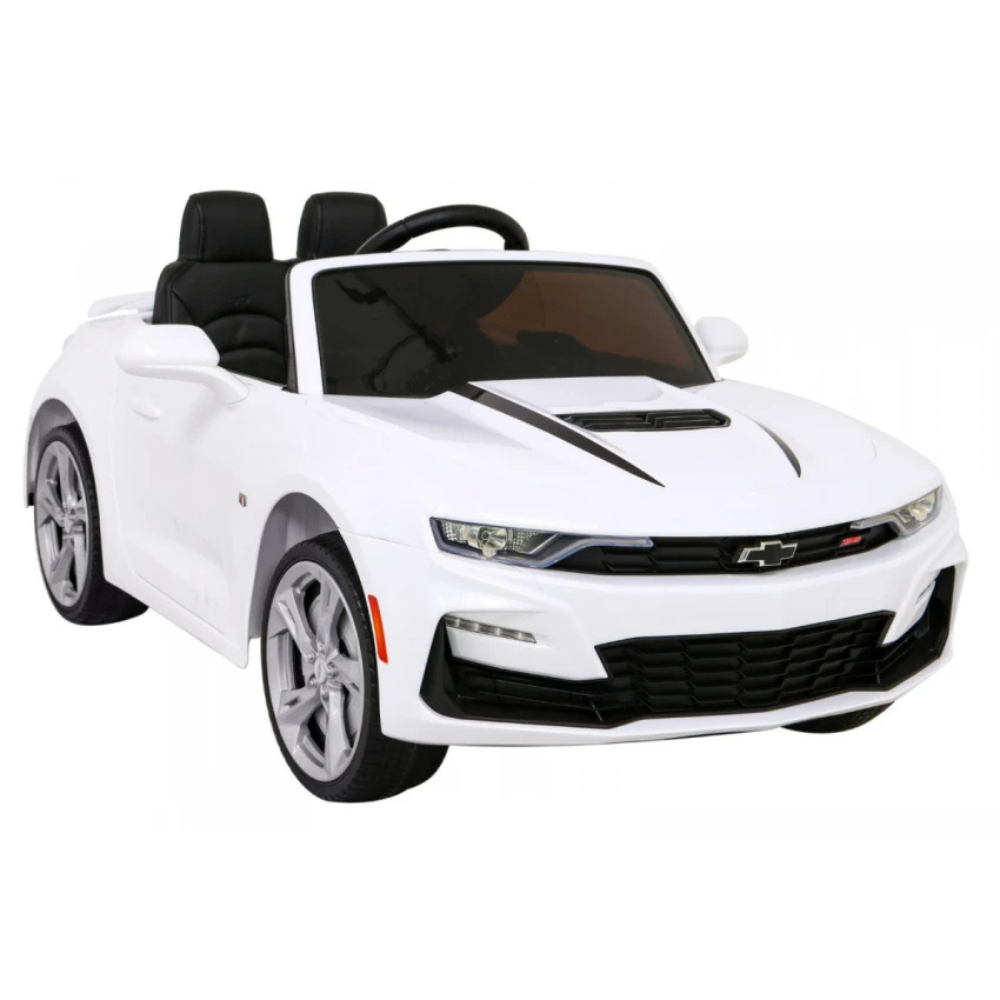 Carro Elétrico para Criança CHEVROLET CAMARO 12v Branco c/ RODAS DE BORRACHA & ASSENTO EM PELE