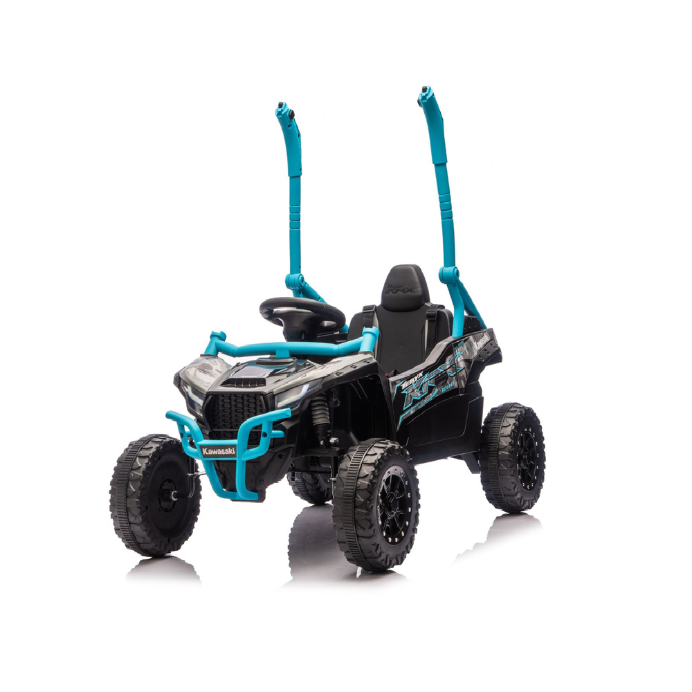 Carro Elétrico para criança KAWASAKI 24V Preto e Azul c/ RODAS DE BORRACHA & ASSENTO EM PELE
