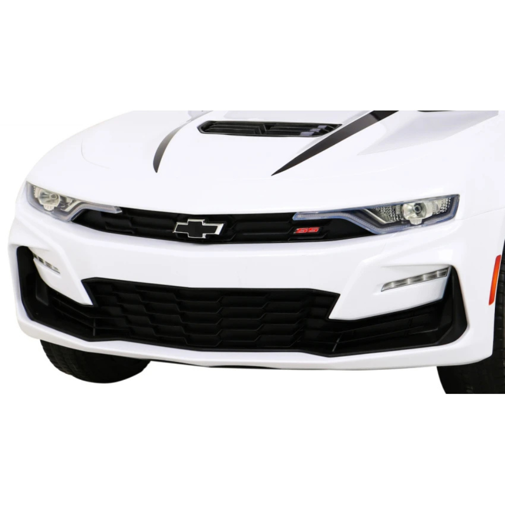Carro Elétrico para Criança CHEVROLET CAMARO 12v Branco c/ RODAS DE BORRACHA & ASSENTO EM PELE