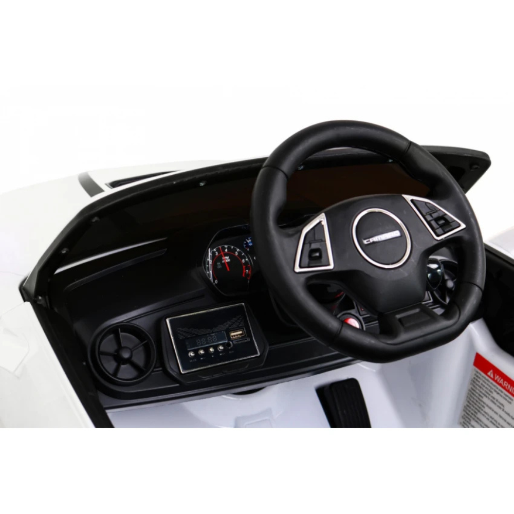 Carro Elétrico para Criança CHEVROLET CAMARO 12v Branco c/ RODAS DE BORRACHA & ASSENTO EM PELE