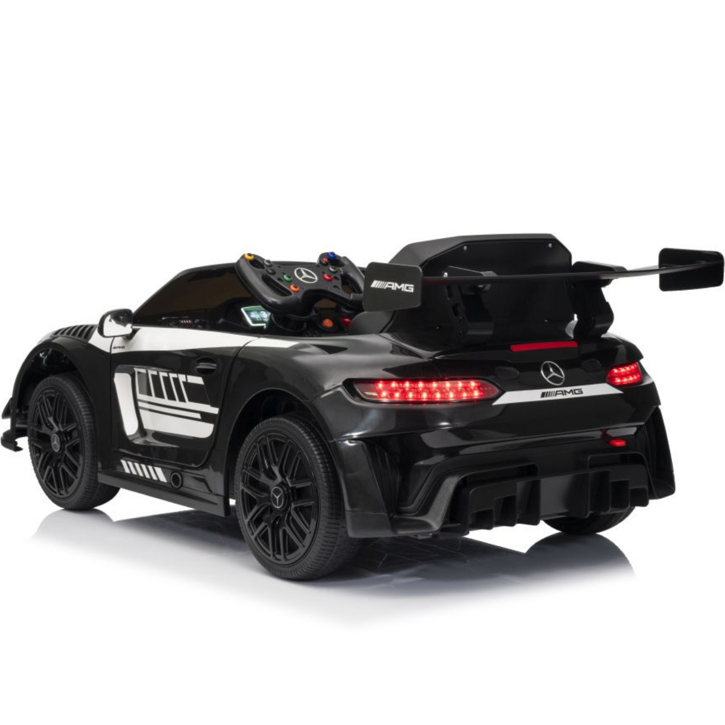 Carro Elétrico para Criança MERCEDES GT3 Deluxe 12v BATERIA DE LITIO Preto c/ RODAS DE BORRACHA & ASSENTO EM PELE