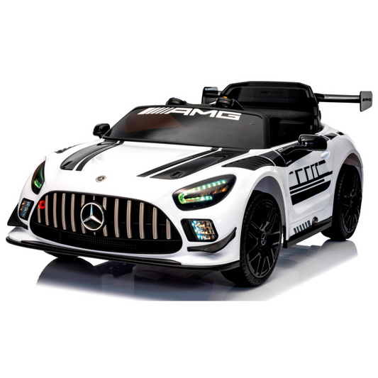 Carro Elétrico para Criança MERCEDES GT3 Deluxe 12v BATERIA DE LITIO Branco c/ RODAS DE BORRACHA & ASSENTO EM PELE