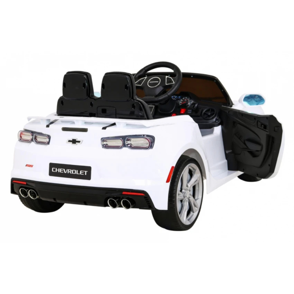 Carro Elétrico para Criança CHEVROLET CAMARO 12v Branco c/ RODAS DE BORRACHA & ASSENTO EM PELE