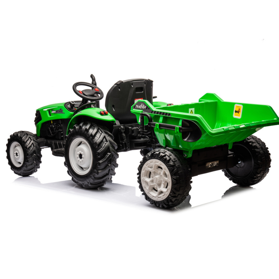 Trator Elétrico para Criança GROW c/ Atrelado 24v Verde c/ RODAS DE BORRACHA
