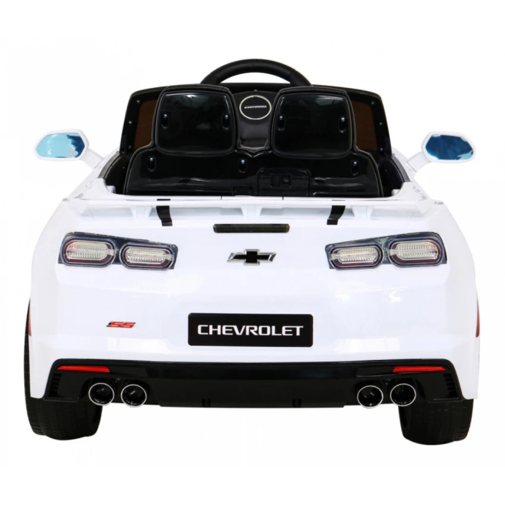 Carro Elétrico para Criança CHEVROLET CAMARO 12v Branco c/ RODAS DE BORRACHA & ASSENTO EM PELE