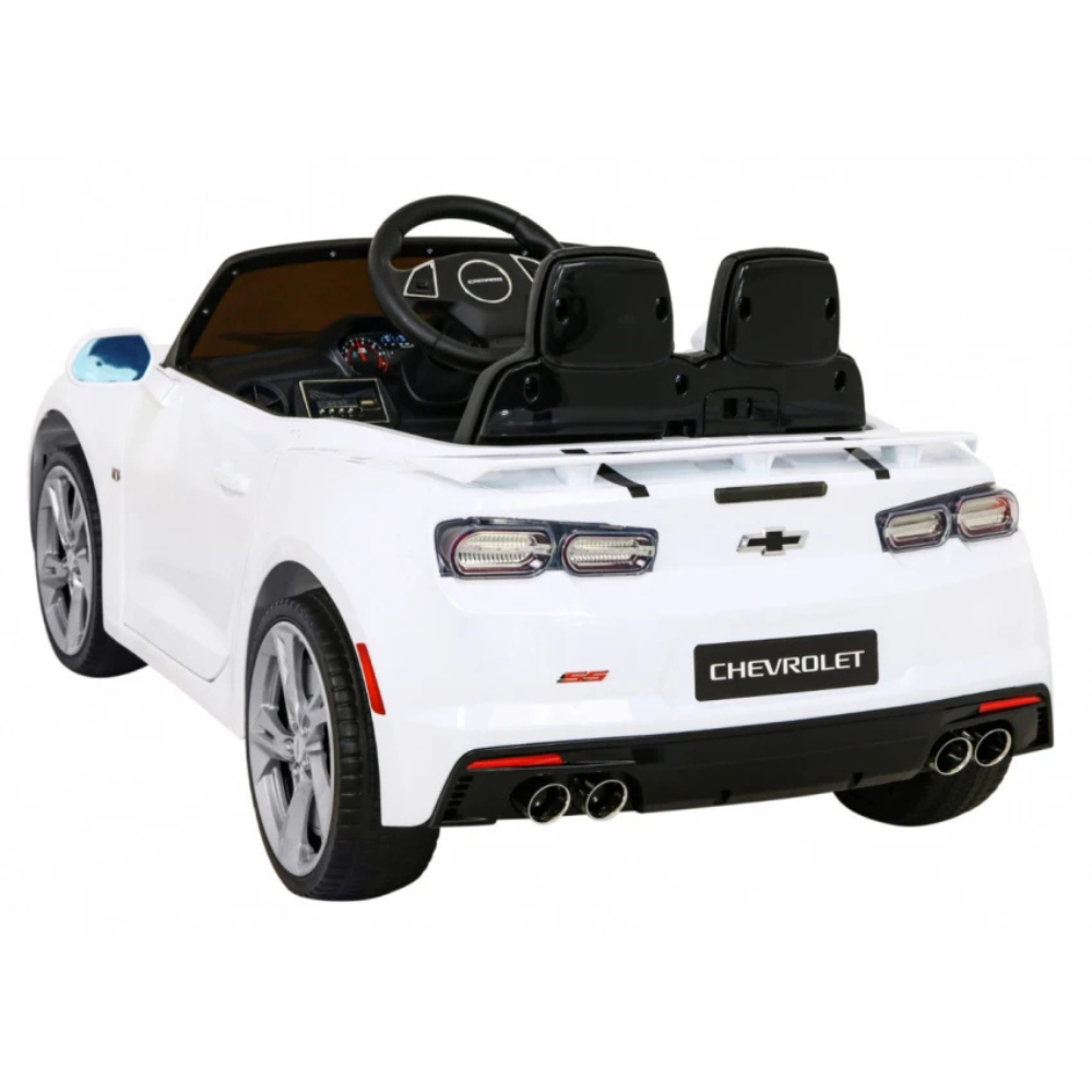 Carro Elétrico para Criança CHEVROLET CAMARO 12v Branco c/ RODAS DE BORRACHA & ASSENTO EM PELE