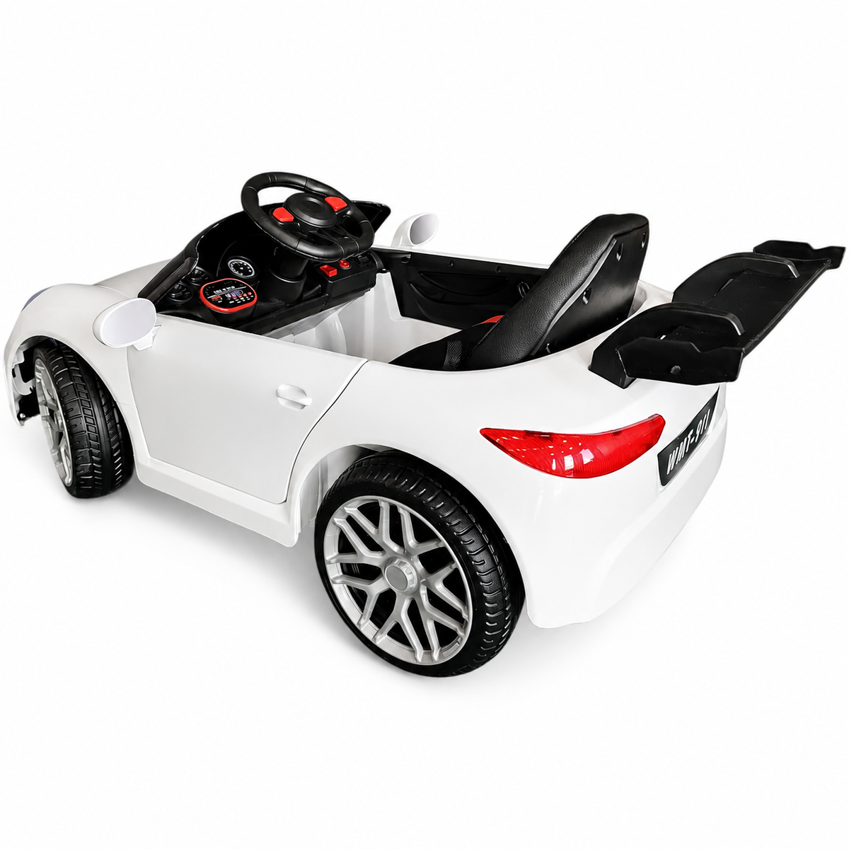 Carro Elétrico para Criança 911 Style Branco 12v c/ RODAS DE BORRACHA & ASSENTO EM PELE