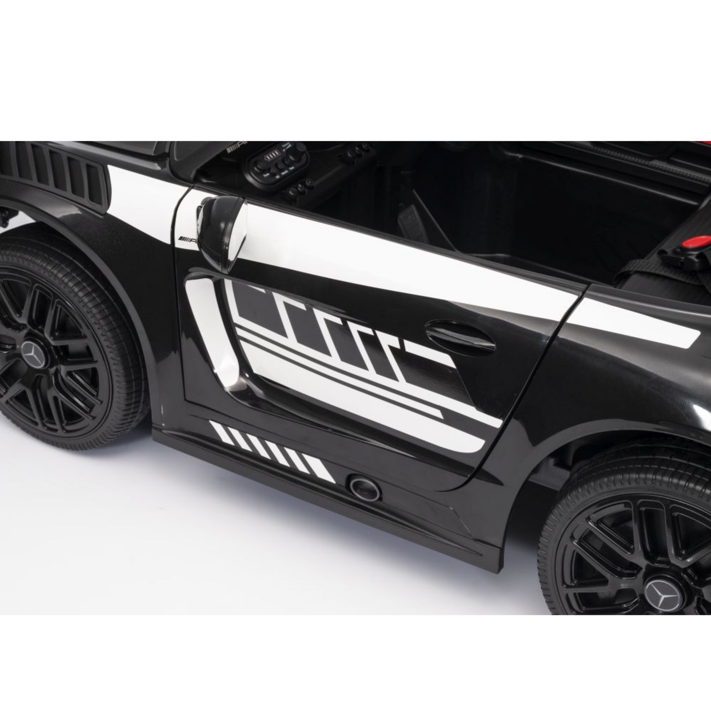 Carro Elétrico para Criança MERCEDES GT3 Deluxe 12v BATERIA DE LITIO Preto c/ RODAS DE BORRACHA & ASSENTO EM PELE