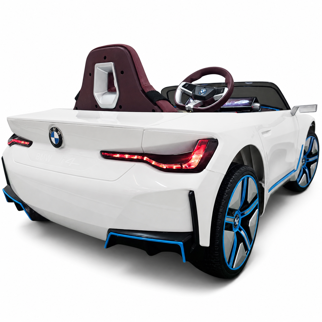 Carro Elétrico para Criança BMW I4 12v BATERIA DE LITIO Branco c/ RODAS DE BORRACHA & ASSENTO EM PELE