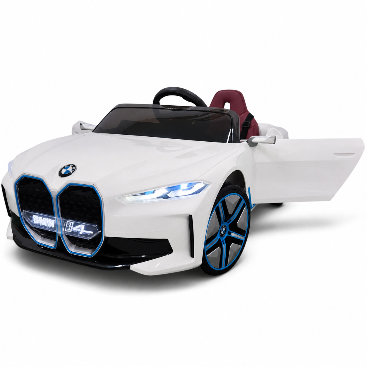 Carro Elétrico para Criança BMW I4 12v BATERIA DE LITIO Branco c/ RODAS DE BORRACHA & ASSENTO EM PELE