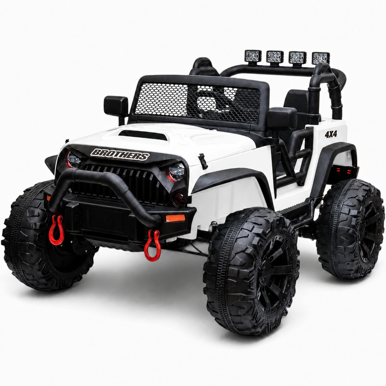 Carro Elétrico para Criança Jipe BROTHERS 24v Branco c/ RODAS DE BORRACHA & ASSENTO EM PELE