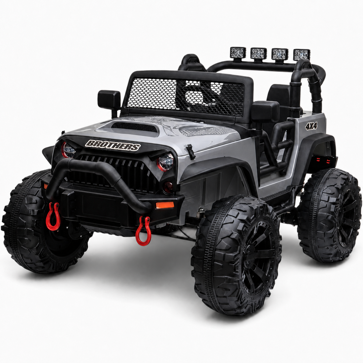 Carro Elétrico para Criança Jipe BROTHERS 24v Cinza Metalizado c/ RODAS DE BORRACHA & ASSENTO EM PELE