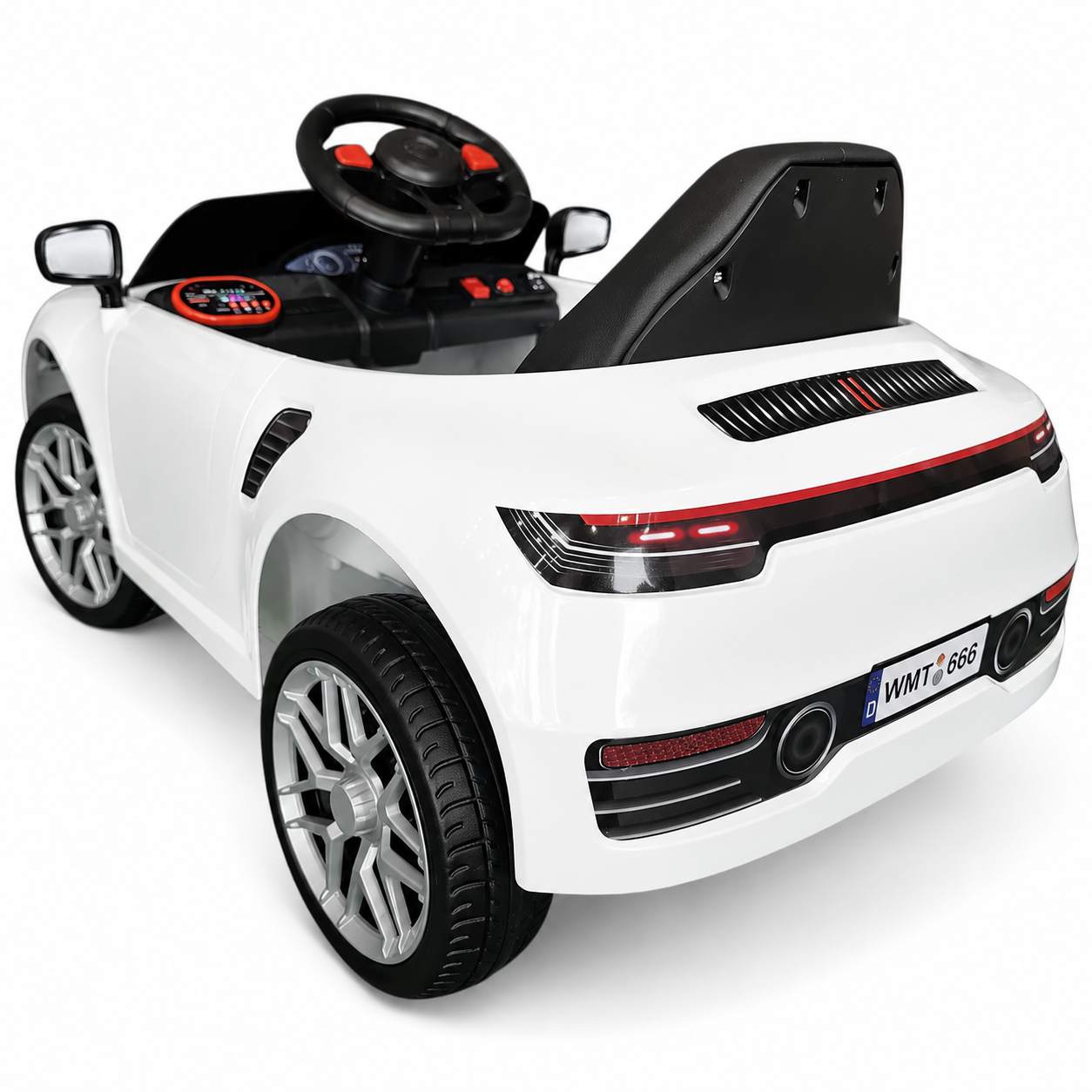 Carro Elétrico para Criança FUNDRIVE 12v Branco c/ RODAS DE BORRACHA & ASSENTO EM PELE