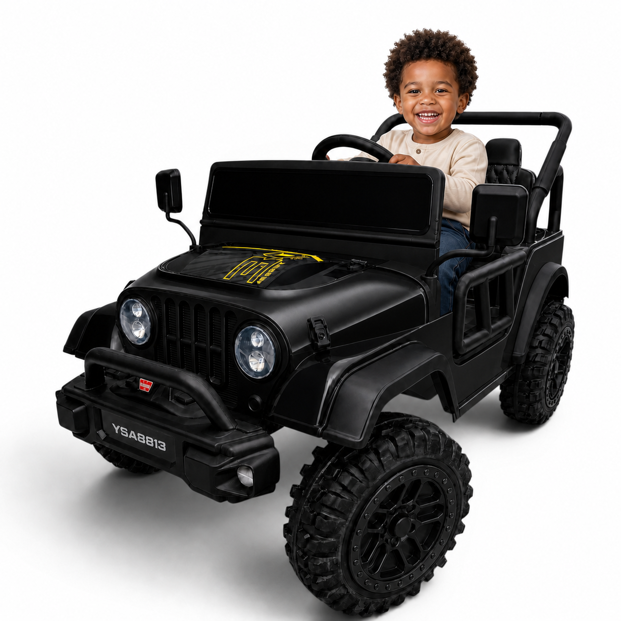 Carro Elétrico para Criança FJ LAND 24v Preto c/ RODAS DE BORRACHA & ASSENTO EM PELE