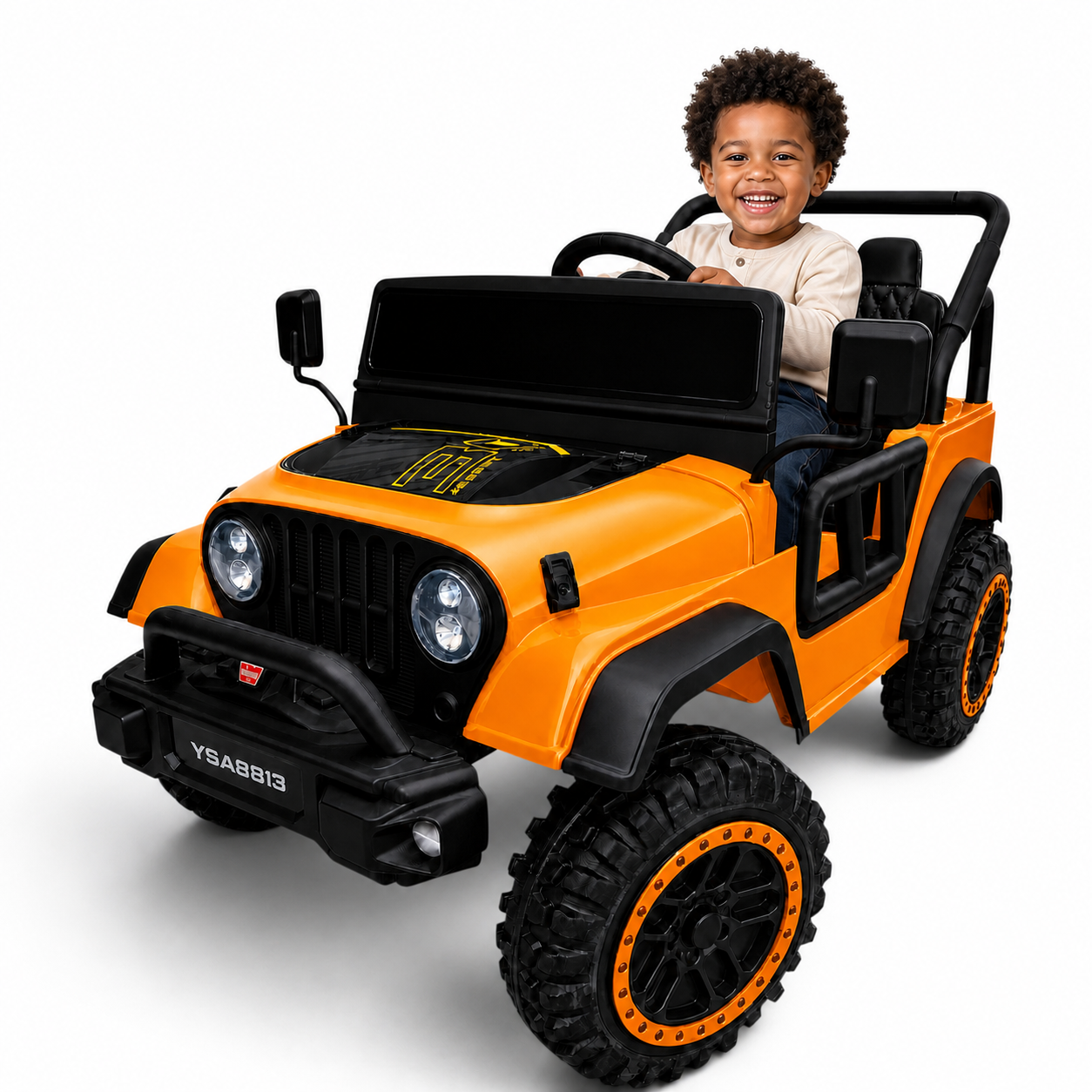 Carro Elétrico para Criança FJ LAND 24v Laranja c/ RODAS DE BORRACHA & ASSENTO EM PELE