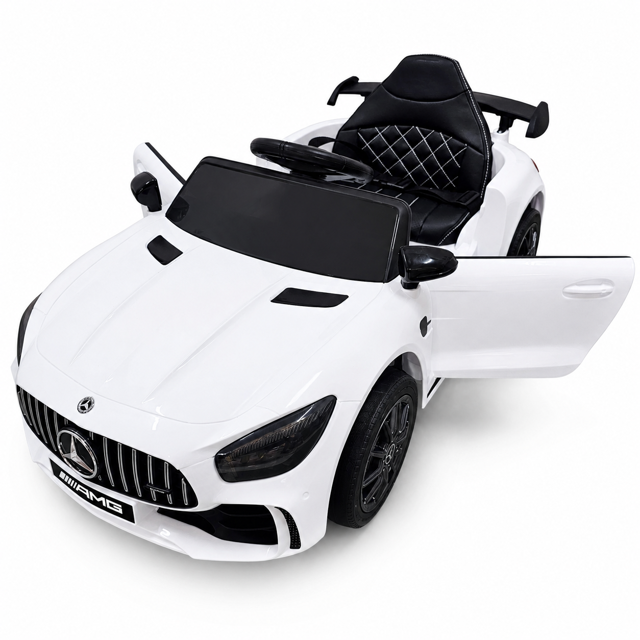 Carro Elétrico para Criança MERCEDES GTR MINI 12v BATERIA DE LITIO Branco c/ RODAS DE BORRACHA & ASSENTO EM PELE