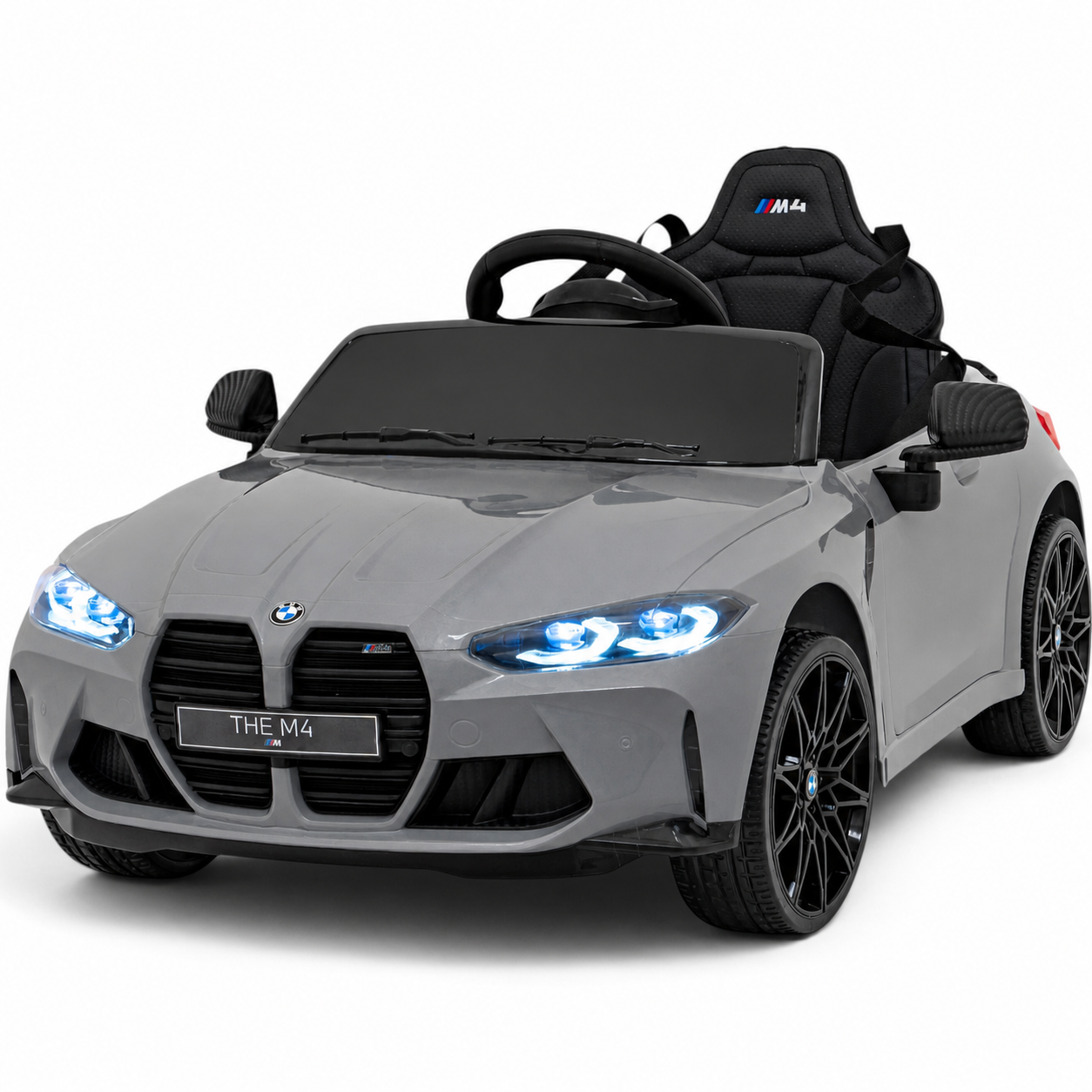 Carro Elétrico para Criança BMW M4 12v Cinza BATERIA DE LITIO c/ RODAS DE BORRACHA & ASSENTO EM PELE