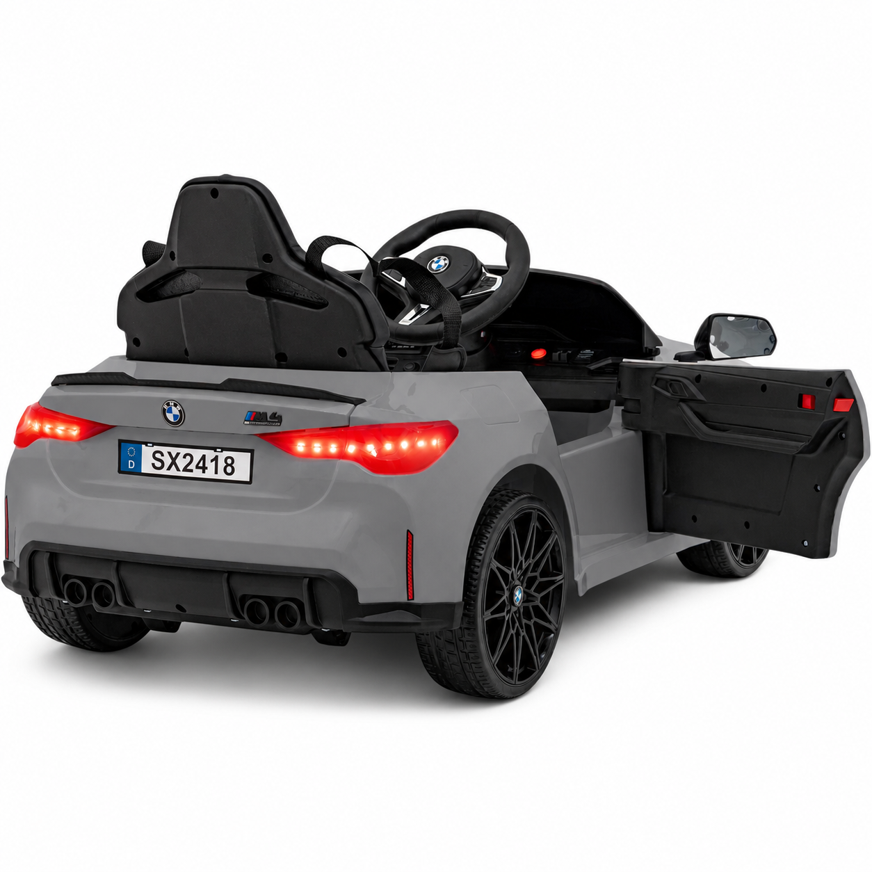 Carro Elétrico para Criança BMW M4 12v Cinza BATERIA DE LITIO c/ RODAS DE BORRACHA & ASSENTO EM PELE