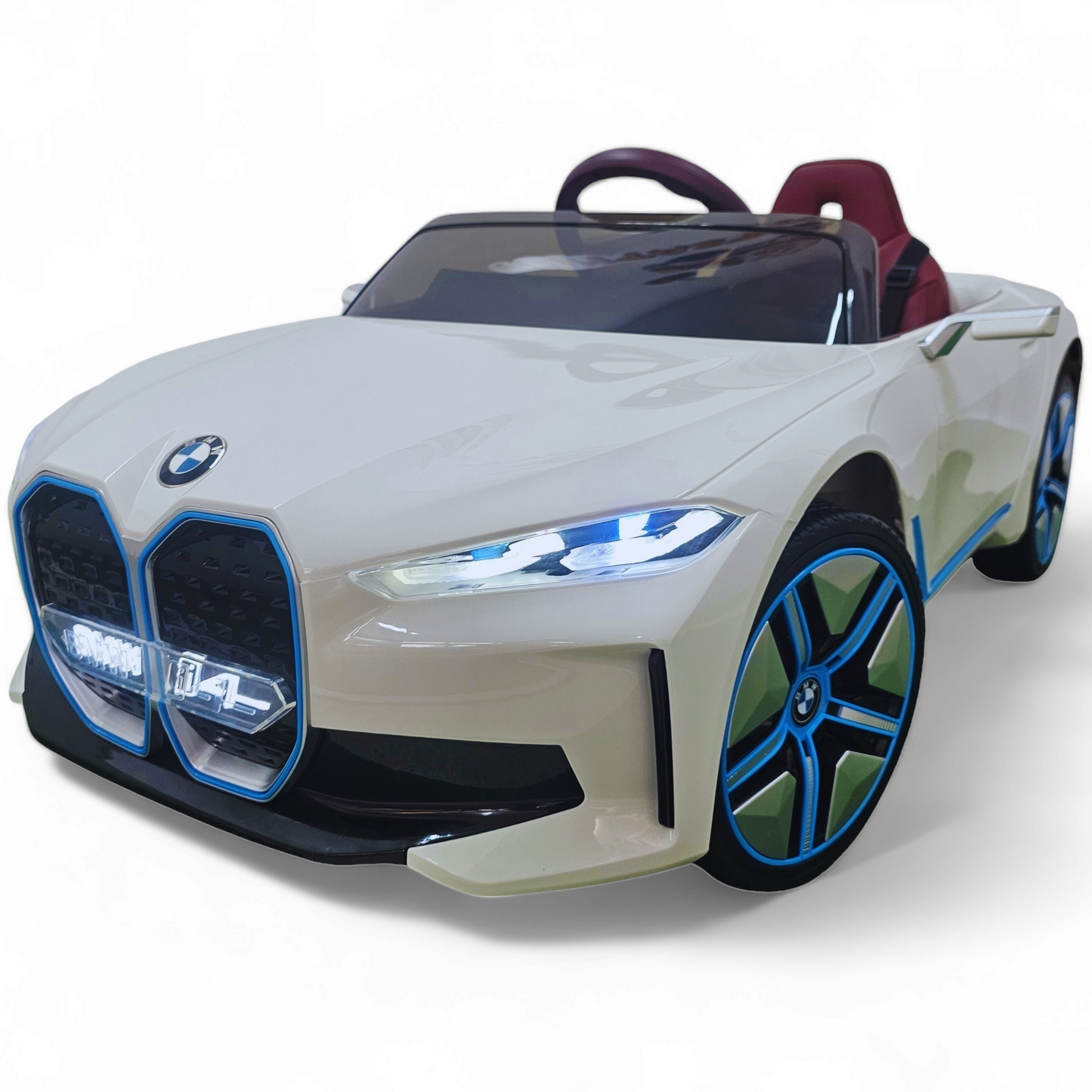 Carro Elétrico para Criança BMW I4 12v BATERIA DE LITIO Branco c/ RODAS DE BORRACHA & ASSENTO EM PELE