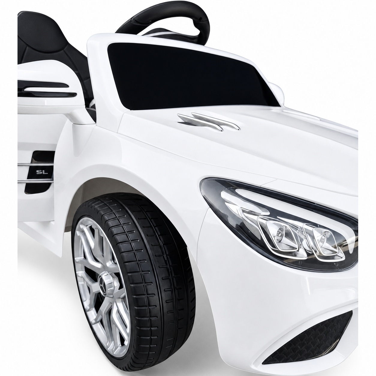 Carro Elétrico para Criança MERCEDES SL500 12V Branco c/ RODAS DE BORRACHA & ASSENTO EM PELE