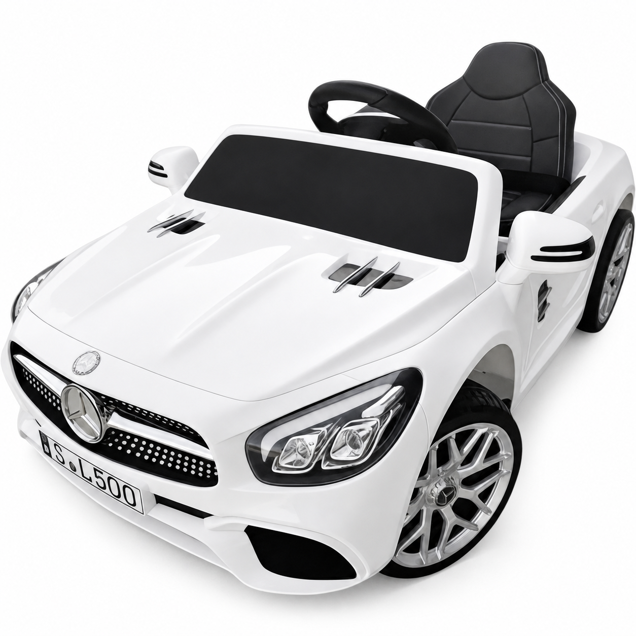Carro Elétrico para Criança MERCEDES SL500 12V Branco c/ RODAS DE BORRACHA & ASSENTO EM PELE