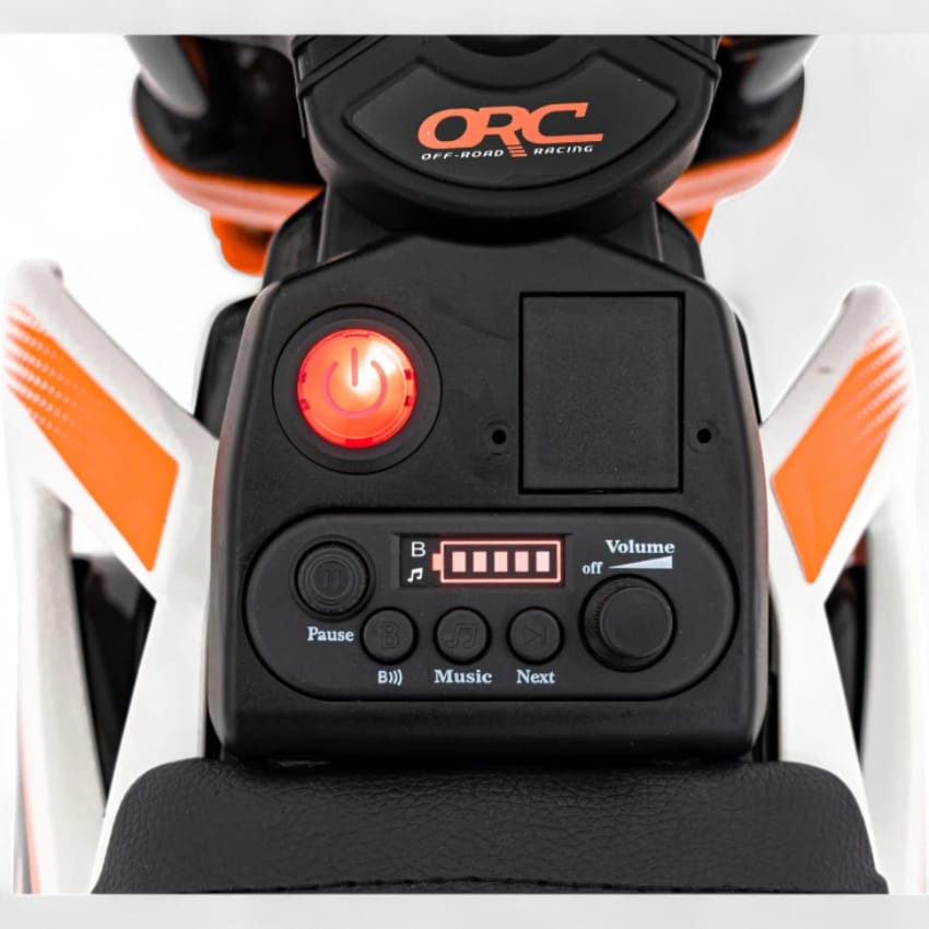 Mota Elétrica para Criança estilo CROSS 12v Laranja c/ RODAS DE BORRACHA & ASSENTO EM PELE