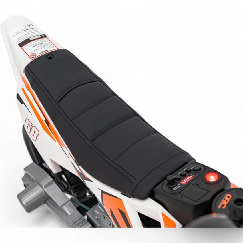 Mota Elétrica para Criança estilo CROSS 12v Laranja c/ RODAS DE BORRACHA & ASSENTO EM PELE