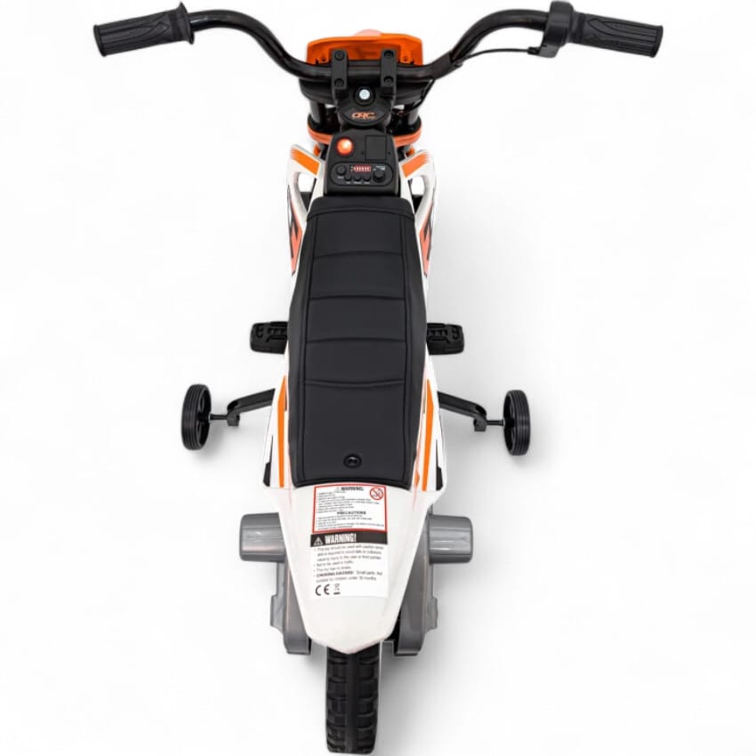 Mota Elétrica para Criança estilo CROSS 12v Laranja c/ RODAS DE BORRACHA & ASSENTO EM PELE
