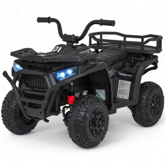 Mota 4 Elétrica para Criança MINI QUAD ROBUST 12v Preta c/ RODAS DE BORRACHA & ASSENTO EM PELE