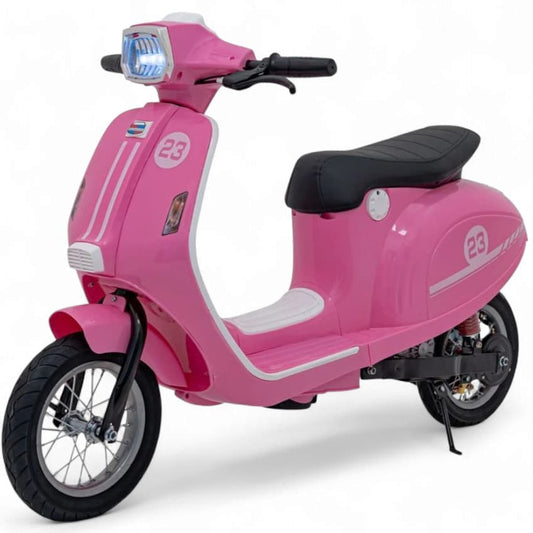 Mota Elétrica para Criança  Vespa Style 24v 350watts até 16Km/h Rosa c/ RODAS PNEUMÁTICAS & ASSENTO EM PELE