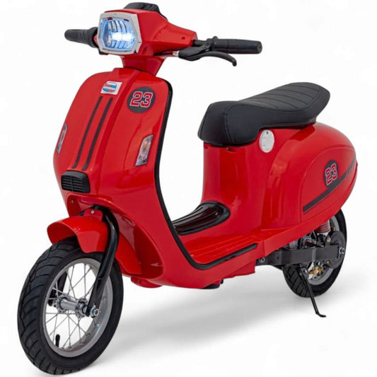 Mota Elétrica para Criança  Vespa Style 24v 350watts até 16Km/h Vermelho c/ RODAS PNEUMÁTICAS & ASSENTO EM PELE