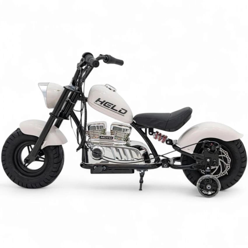 Mota Elétrica para Criança Chopper Warrior 36v 350watts até 16Km/h Branca c/ RODAS PNEUMÁTICAS & ASSENTO EM PELE