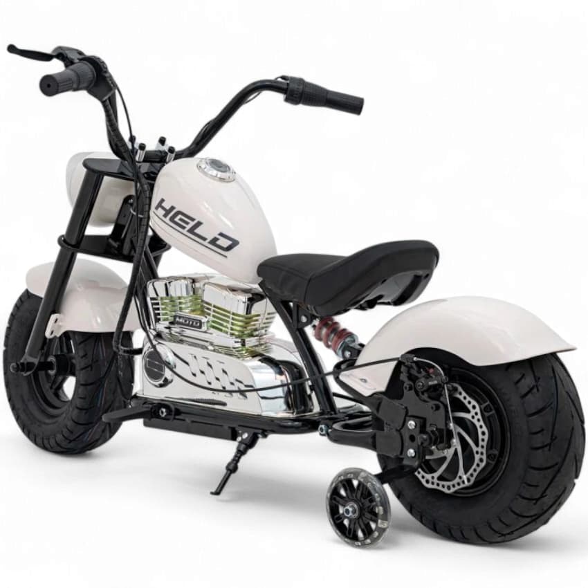 Mota Elétrica para Criança Chopper Warrior 36v 350watts até 16Km/h Branca c/ RODAS PNEUMÁTICAS & ASSENTO EM PELE