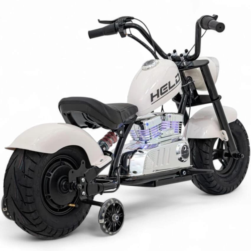 Mota Elétrica para Criança Chopper Warrior 36v 350watts até 16Km/h Branca c/ RODAS PNEUMÁTICAS & ASSENTO EM PELE