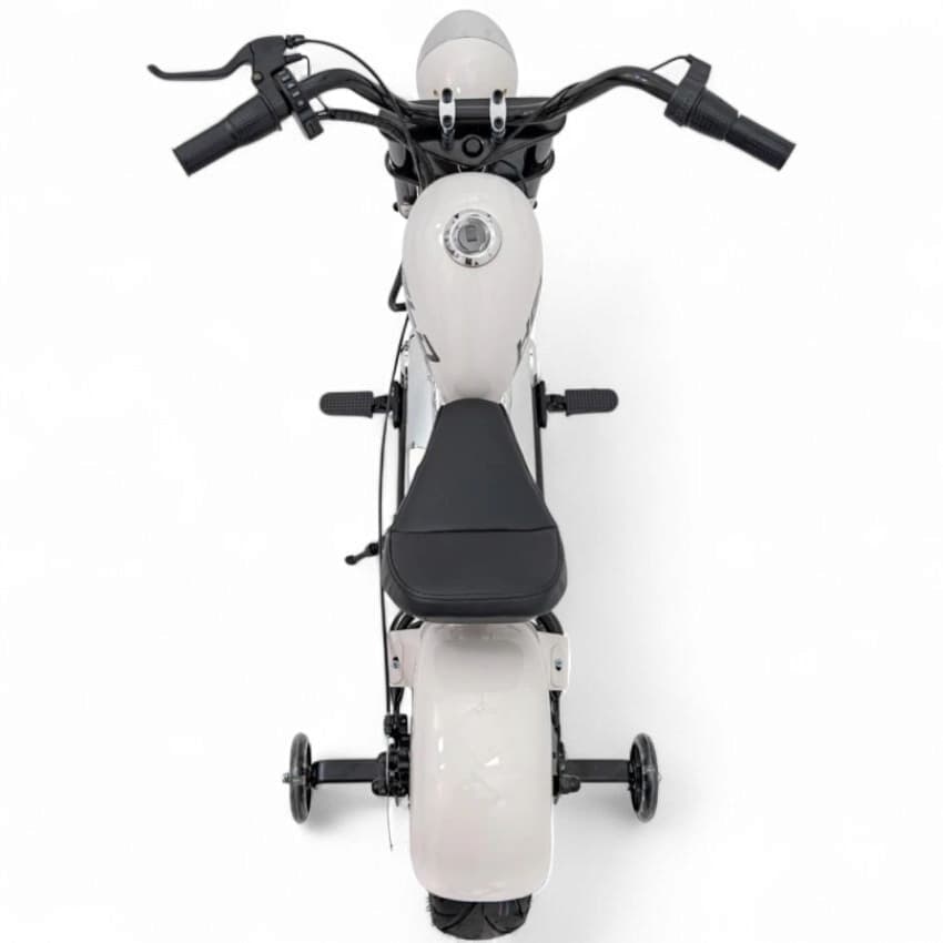 Mota Elétrica para Criança Chopper Warrior 36v 350watts até 16Km/h Branca c/ RODAS PNEUMÁTICAS & ASSENTO EM PELE