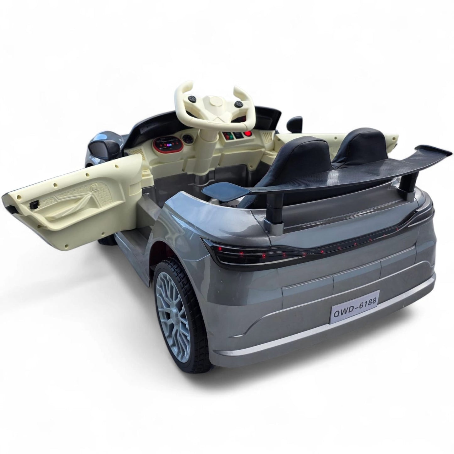 Carro Elétrico para Criança GT3 Style Cinza Metalizado 12v c/ RODAS DE BORRACHA & ASSENTO EM PELE