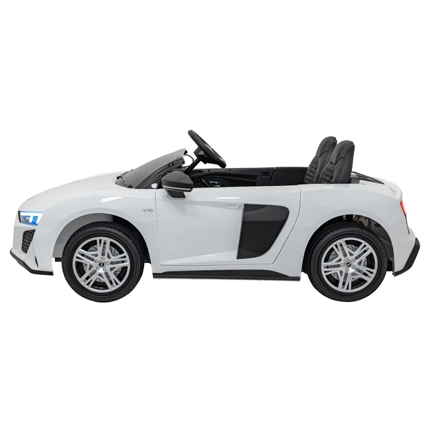 Carro elétrico para Criança AUDI R8 SPYDER Versão XXL Branco c/ RODAS DE BORRACHA & ASSENTO EM PELE