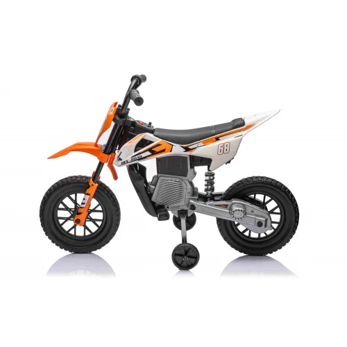 Mota Elétrica para Criança estilo CROSS 12v Laranja c/ RODAS DE BORRACHA & ASSENTO EM PELE