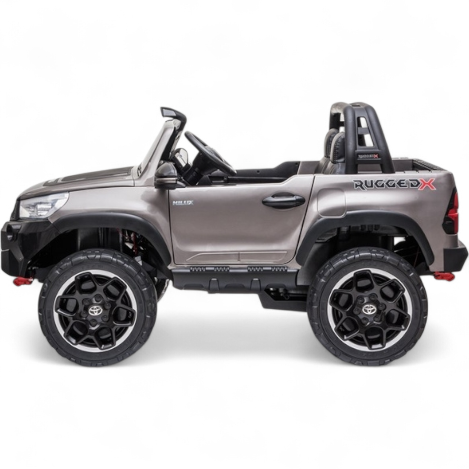 Carro Elétrico para Criança TOYOTA HILUX Cinza Metalizado 12v 4x4 c/ RODAS DE BORRACHA & ASSENTO EM PELE