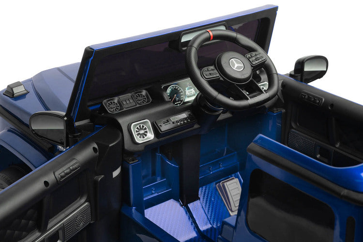 Carro Elétrico para Criança MERCEDES G63 12v Azul Metalizado c/ RODAS DE BORRACHA & ASSENTO EM PELE