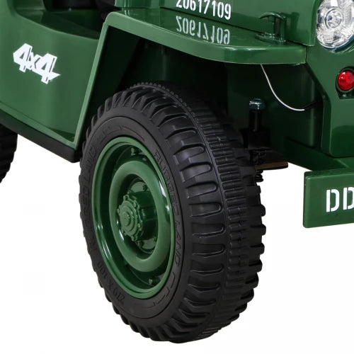 Carro Elétrico para Criança Jipe WILLYS 12v Verde Tropa c/ RODAS DE BORRACHA & ASSENTO EM PELE