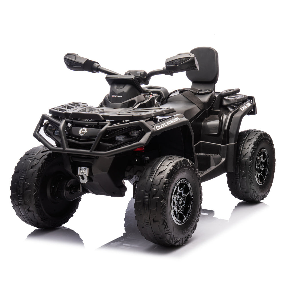 Moto 4 Elétrica para Criança CAN AM Outlander 24v 4x4 Preta c/ RODAS DE BORRACHA & ASSENTO EM PELE