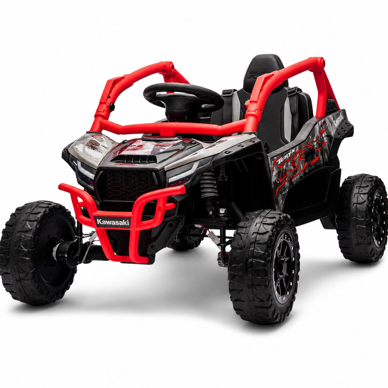 Carro Elétrico para Criança Buggy KAWASAKI 4x4 12v BATERIA DE LITIO Vermelho c/ RODAS DE BORRACHA & ASSENTO EM PELE