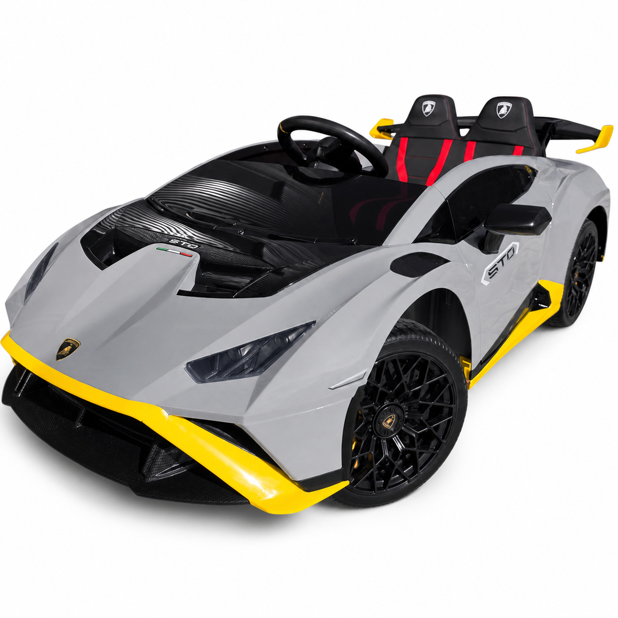 Carro Elétrico para Criança LAMBORGHINI STO 12v Cinza c/ RODAS DE BORRACHA & ASSENTO EM PELE